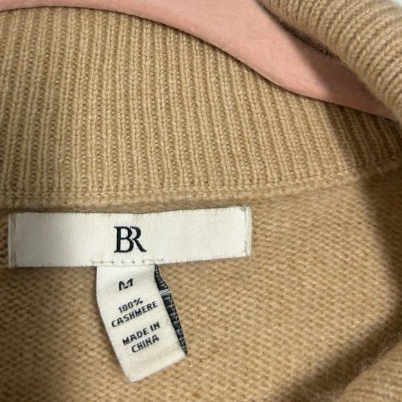 Banana Republic Cream Striped 100% Cashmere Quarter-Zip sweater size Medium chic - Picture 6 of 11